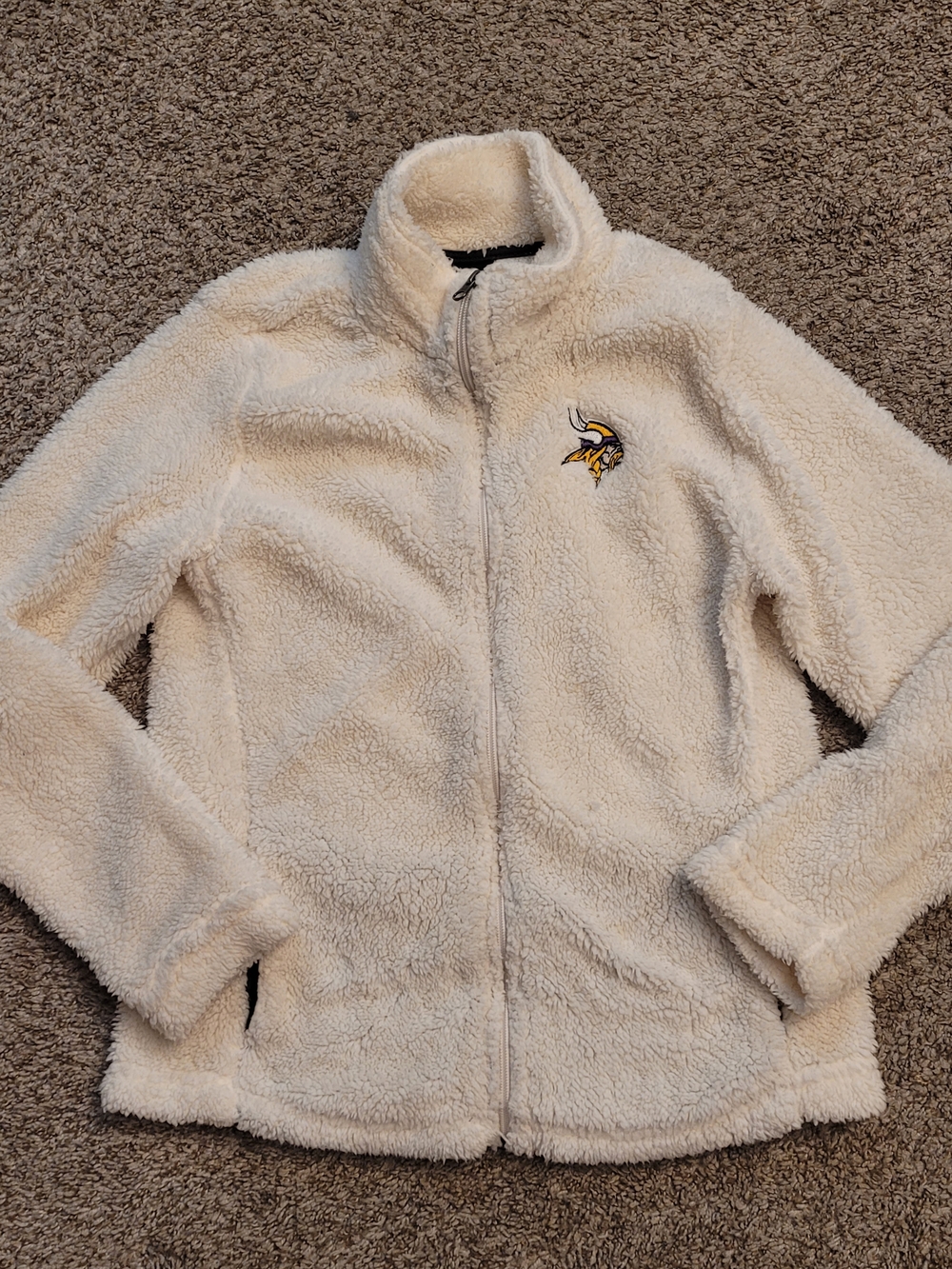 NFL Official MN Vikings Juniors Collection Plush White Zip Up Jacket Large 11/13